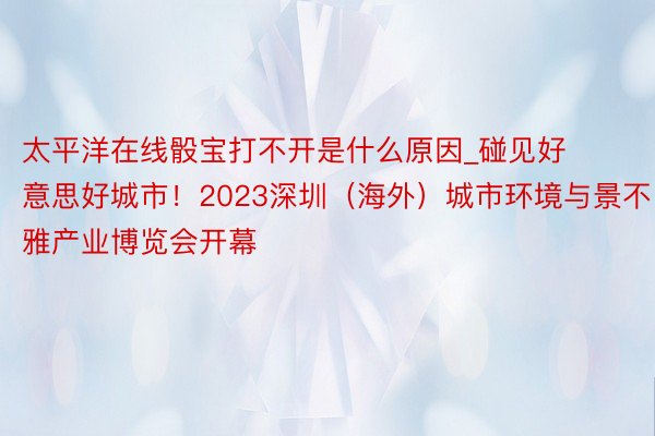 太平洋在线骰宝打不开是什么原因_碰见好意思好城市！2023深圳（海外）城市环境与景不雅产业博览会开幕