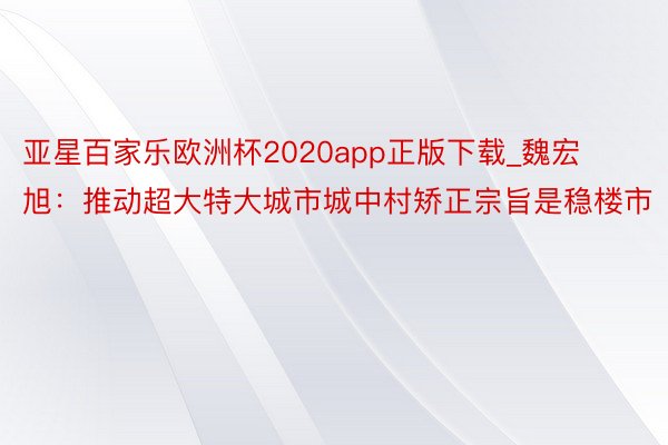 亚星百家乐欧洲杯2020app正版下载_魏宏旭：推动超大特大城市城中村矫正宗旨是稳楼市