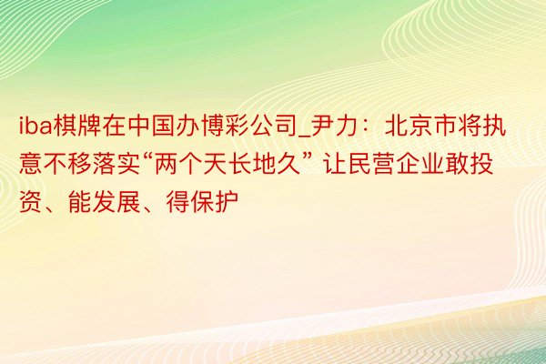 iba棋牌在中国办博彩公司_尹力：北京市将执意不移落实“两个天长地久” 让民营企业敢投资、能发展、得保护