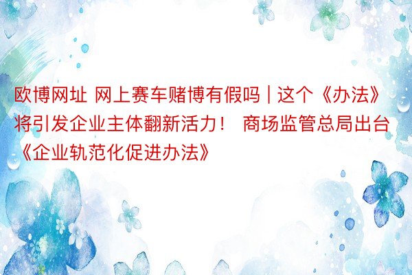 欧博网址 网上赛车赌博有假吗 | 这个《办法》将引发企业主体翻新活力！ 商场监管总局出台《企业轨范化促进办法》